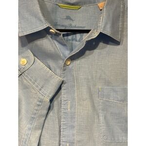 Tommy Bahama Blue 100% Linen Button Up Long Sleeve Shirt Men's Large (G1)